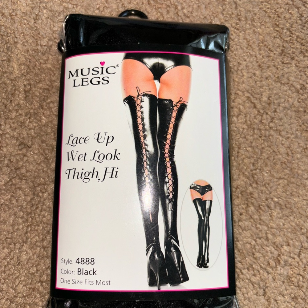 FashionNova - Wet Look Thigh Hi - Lace Up - NWT - Black